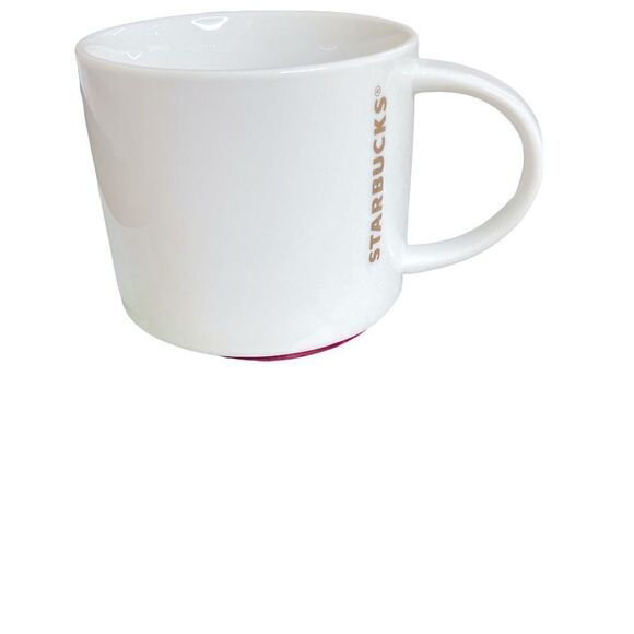 STARBUCKS Coffee Mug.  White Ceramic with Red Rim Around Bottom. - Picture 1 of 5